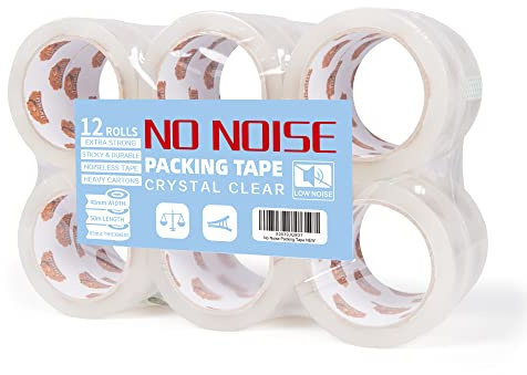 TAPEBEAR Paketklebeband Kein Geräusch, Extra Starkes Packband, Leises Klebeband Zum Verpacken Von Paketen Und Transport, Leise Abrollend, Transparent Packband, 48mm X 50m, 12rollen