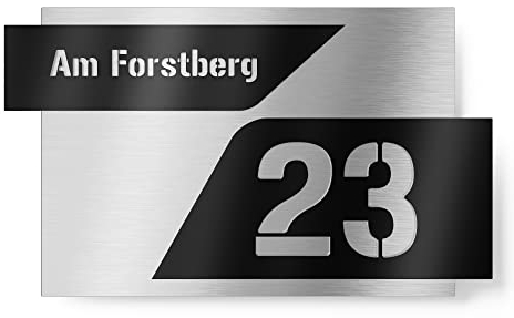 Graviers Design Hausnummernschild aus V2A Edelstahl 250x175 - Schwarz - zweiteilig mit 3D Effekt Wetterfest Rostfrei Individuell anpassbar mit eigener Straße Nummer - Made in Germany
