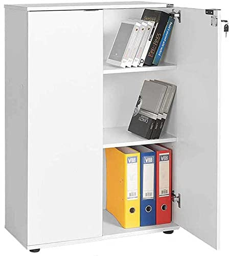 BAKAJI Armadio Archivio documenti 2 ante, Mobile Mobiletto Di Ufficio Modulo Scaffale 3 Ripiani, per Casa, Ufficio, Studio, porta Carte, Portadocumenti Con Chiave Chiusura a Serratura (Bianco)