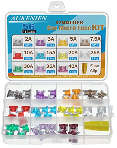 AUKENIEN Micro Fusibles Coche Kit 2A 3A 5A 7,5A 10A 15A 20A 25A 30A 35A 40A Fusibles 12V Fusible Coche para Moto Automóviles Autocaravana Caravanas Camper