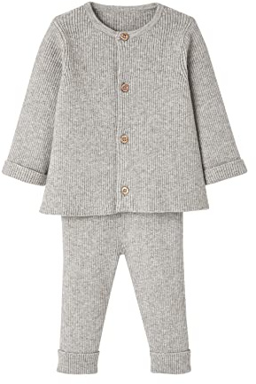 Vertbaudet Baby-Set: Jäckchen & Hose, Strick hellgrau meliert 50