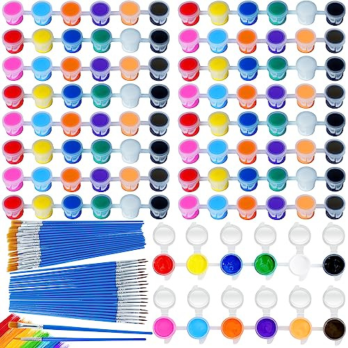 JEFFOUOO 160 Stück Mini Acrylfarben für Kinder Erwachsene,3ml Waschbaren Nachfüllbare Acryl Farben Set mit 12 Farben und 40 Pinseln,Art Acryl-Farben für Klassenzimmer Zuhause Geburtstag Party