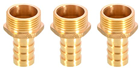 TopHomer 3PCS Brass Barbed Hose Fitting Coupler Connector 16mm to 3/4” Male BSP Thread Pipe Nipple Fitting Pipe Adapter