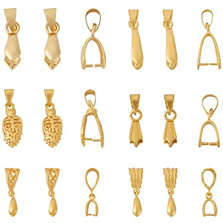 Cheriswelry 48 Stück Messing Eispickel Pinch Bail Golden Bails Clasps Anhänger Findings Gemischte Form für Schmuckherstellung