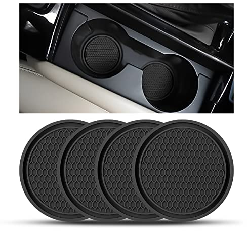 CGEAMDY 4 Pièces Sous Verres Voiture Universel Anti Dérapant en Silicone, Porte Gobelet en PVC Épais, Tapis Universels pour Gobelets Automobiles, Caboteur Tasse (Noir)