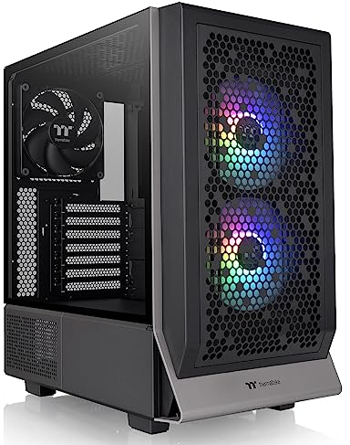 Thermaltake Ceres CA-1Y2-00M1WN-00 Boîtier d'ordinateur E-ATX avec Panneau latéral en Verre trempé, 2 Ventilateurs ARGB CT140 pré-installés, emplacements PCIe rotatifs, Noir