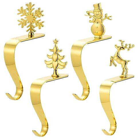 Larfraecy Weihnachtsstrumpf Aufhänger Haken 4 Stück Kaminhalter Haken,Weihnachten Kamin Metall Hängende Haken,Aufhänger Clips Weihnachtsstrumpf Kleiderbügel Rutschfeste Für Weihnachtsfest Dekoration