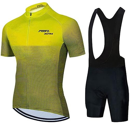 FFFF & OLFEH Conjunto Ciclismo Hombre, Traje Ciclismo Hombre Verano Manga Corta y Pantalones Cortos Acolchados, Gel 9D Ropa Ciclismo Transpirable Secado rápido (S,FA02)