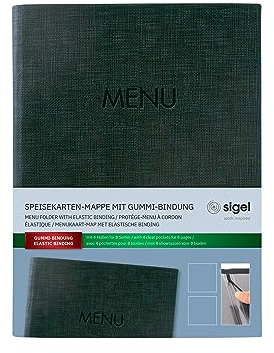 SIGEL SM207 Speisekarten-Mappe A5, Gummi-Bindung, anthrazit mit Leinenstruktur, strapazierfähig und leicht abwischbar