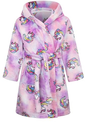 Baogaier Bademantel Kapuze Kinder Morgenmantel Flanell Nachtwäsche Robe Frottee Lange Ärmel Weiche Schlafoveralls Bademantel Pyjama Taillengürtel Netter Tier Muster für Mädchen Junge Alter 1-7 Jahre