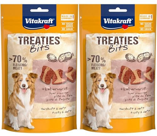 Vitakraft Treaties Bits, Hundeleckerlie, mit Leberwurst, mit hohem Fleischanteil, ideal als Belohnung und Training (1x 120g) (Packung mit 2)