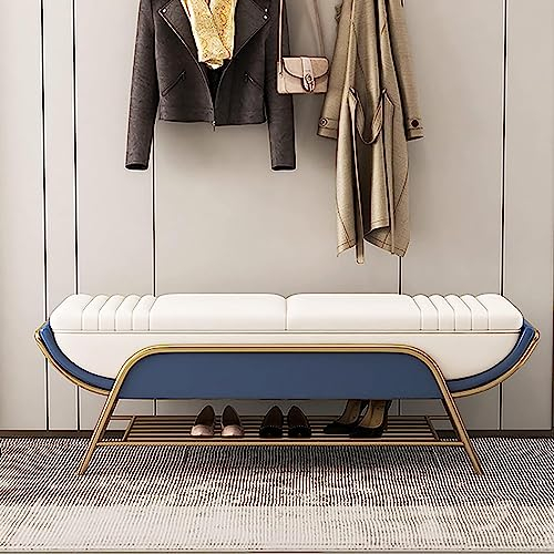 KAZUP Aufbewahrungs-Ottobank mit Schuhregal, Multifunktions-Aufbewahrungsbank, Bettbank, Schuhbank, luxuriöse Lederbank, Eingangsbank, Schlafzimmerbank, Blau, 100 x 40 x 45 cm (39 x 16 x 18 Zoll)