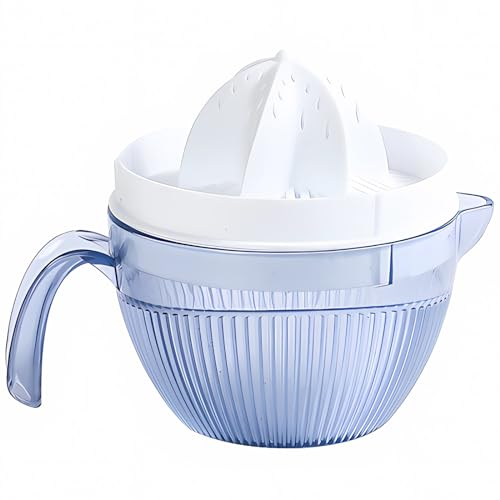 Manual Plastic Orange/Grapefruit Juicer Squeezer, Large Hand Citrus Press with Slots Strainer＆600ml Cup with Spout, BPA-free, Wide 6-Tooth Efficient Reamer Rotary Juice Extractor for Big Lemon Lime