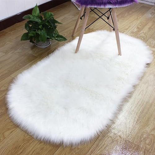 SMTCM Ovaler Kunstfell Teppich Bettvorleger Sofateppiche Plüschteppiche Fellimitat Weich Langflor Flauschiges Hochflorteppiche Geeignet für Schlafzimmer Wohnzimmer Kinderzimmer
