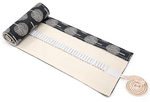 Newellsail Stifterolle 72 Löcher Leinwand Rollmäppchen Tragbar Buntstifte Wrap Federmäppchen für Studenten, Künstler, Maler (Bäume-Stil)