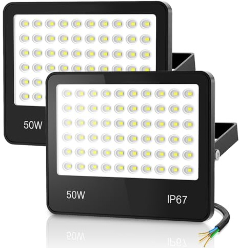HAPYLUMI 50W 5000LM LED Strahler Außen 6500K IP67, 2er Set | 60 LED Superhell LED Fluter Kaltweiß, Außenstrahler IP67 Wasserdicht, Scheinwerfer für Hof, Werkstatt, Garage Garten