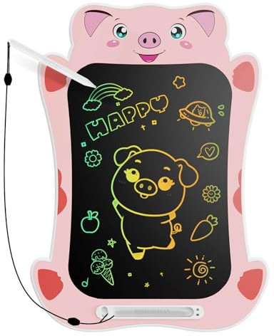 Genialba Tableta gráfica LCD de Cerdo de 8,5 Pulgadas, Pizarra de Pantalla Colorida para niños, Juguetes educativos, Regalos de cumpleaños de Navidad, Juguetes para niños de 2, 3, 4, 5 y 6 años