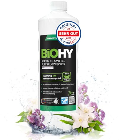 BiOHY Rengöringsmedel för sugtorkare med fräsch vårdoft (1l flaska) | 1:200 koncentrat för alla våttorkdammsugare | för kakel, PVC, parkett, laminat och mattor | hållbar och ekologisk (Saugwischer