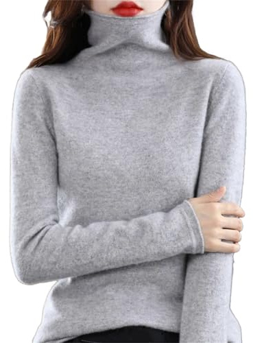 Damen-Pullover aus Wolle, Strick, einfarbig, Kaschmir-Kragen, langärmelig, warmer Kaschmir-Pullover, Grau, S