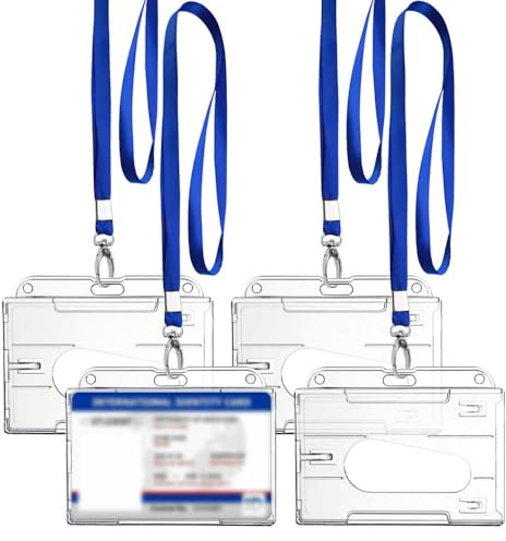 Hartplastik Ausweishalter mit Lanyards, 4 Stück Ausweishülle mit Band Transparenter Ausziehbar mit Ausweishülle Daumenschlitz Kartenetui ID Kartenhalter Ausweis Strapazierfähiger Kreditkartenschutz(4)