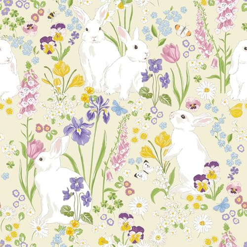 CHDITB Blumen Tapete Selbstklebend,Möbelfolie Blumen Klebefolie Blätter,Kinderzimmer Wandtattoo Hasen (44x300cm) Frühling Schmetterling Wandsticker,Tiere Tapete Kindergarten Küche Schränke