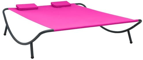 Myheimly Outdoor Loungebett mit 2 Kissen für 2 Personen Doppelliege Gartenliege Relaxliege Sonnenliege Liege Gartenmöbel Stoff Rosa,Ohne Markise