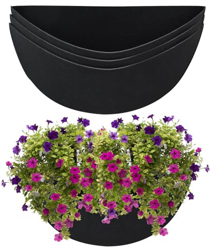 Udewo 3PCS 16 Inch Half Round Planter Liners Fabric Plant Liners Half circle Flower Basket Liners Replacement Felt Liner Coconut Liners Alternative for Wall Hanging Basket Planter