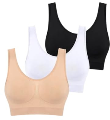 Boolavard 3PCS/Set Seamless Bras for Women Unwired Brassiere No Pads Crop Top Soft Sports Tank Bras Female Sexy Lingerie Vest (UK, Alpha, XL, Regular, Regular, Beige White Black)