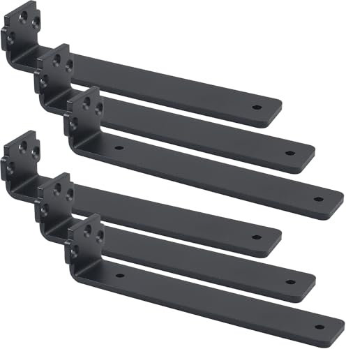 Gemsaya 6 supporti per scaffali, 20 cm, in metallo, spessore 0,5 cm, colore nero, con angoli di carico pesanti, robusto per mensole da parete, portata 75 kg