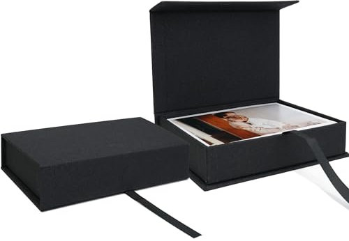 Vienrose Scatola Portafoto in Lino, 10 x 15 cm Box Foto Scatola e Memory Box per Foto, Immagini e Cartoline, Scatola Ricordi Regalo, Nero