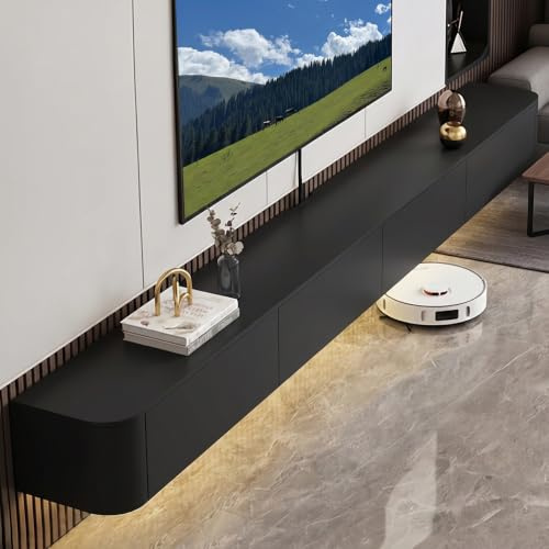 Coubird Wall Mounted TV Unit, Floating TV Unit, Black Floating TV Stand Cabinet with Doors in Media Wall Unit, Entertainment Storage TV Console for Living Room and Office (black, 140cm/55.1in)