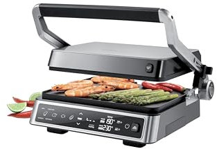 Tescoma 909124 Piastra elettrica digitale touch screen, Griglia con due superfici di cottura liscia e rigata, 2000 W, linea President