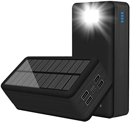 Batterie Externe Solaire 99 000 mAh, Chargeur Portable, Grande capacité, étanche, 4 Ports USB, Panneau Solaire