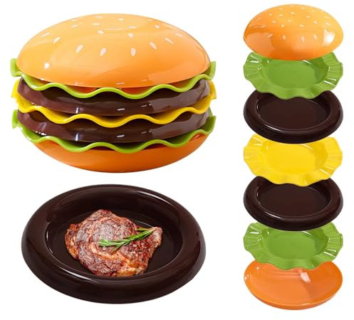 Set da tavola in ceramica con ciotola e piatto, design creativo e carino a forma di hamburger, 7 pezzi