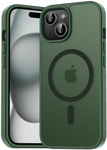 Natiiozie Magnetisch Hülle Kompatibel mit iPhone 15, Matt Handyhülle Kompatibel mit MagSafe, Stoßfest Kratzfest Schutzhülle Nie Vergilbung Rückseite 6.1 Zoll Case Grün