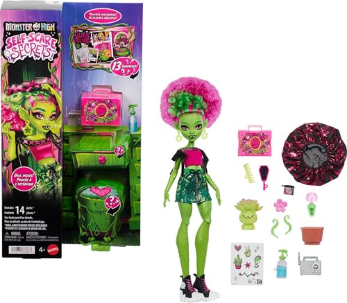 Monster High Self-Scare Secrets Venus McFlytrap Doll | Unboxing Accessories Set with 13 Realistic Surprises like Haircare Products, Bonnet and Plant, JHK45