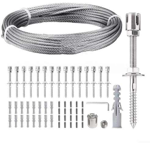 Sumsoctober Kit de treillis en fil d'acier inoxydable pour plantes grimpantes, montage mural, système de support pour plantes à faire soi-même, qualité marine, kit de corde d'entraînement pour vignes