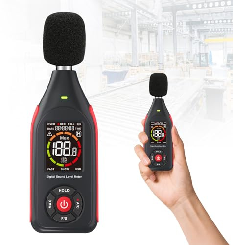 Dezibel Messgerät, 1000 mAh 3,7 V Wiederaufladbares Schallpegelmessgerät mit 31000 Datensätze Datenspeicher Geräuschmessgerät mit 30 bis 130 dB Messbereich Schallmessgerät mit Alarmfunktion