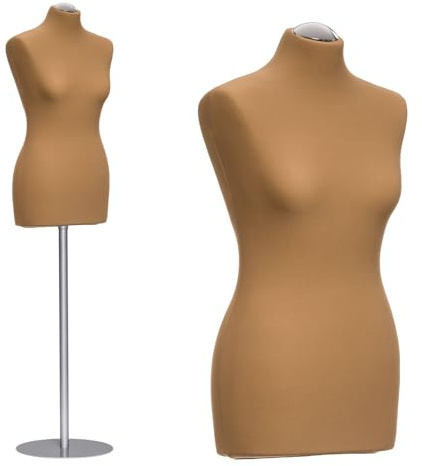 DummyDoll Schneiderpuppe weiblich Größe 38/40, Überzug Haut/Gold, Fuß Metallteller Silbergrau + Kappe