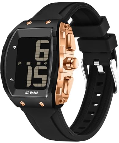 Montre numérique pour hommes âgés, grand cadran pour personnes âgées, montre parlante facile à lire, montre bracelet étanche pour le sport en plein air, Noir rose doré., Sangle