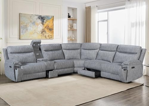 Hercules Express Fabric Electric Recliner Modular Corner Sofa With Cup Holders - USB Charging Ports - Power Recliner Sofa - Storage Box (Grey)