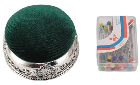 Vintage Nadelkissen, weiche, elastische Metallbasis, Retro-Nadelkissen zum Nähen, Quilten (Silberne Basis, grüner Typ)