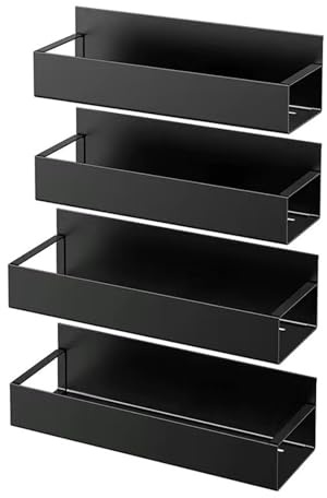 GiHaood 4 Pack Magnetic Spice Storage Racks, Metal Fridge Organiser Shelves
