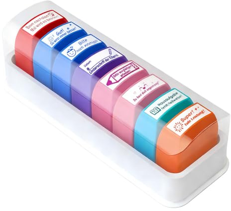Mineup 8 Stück Lehrer Stempel Selbstfärbend, Lehrer Stempel Kinder | Lehre Bewertung Belohnung Motivation Briefmarken, Bunte Cartoon Emoji Motivationsstempel für Schule Unterricht
