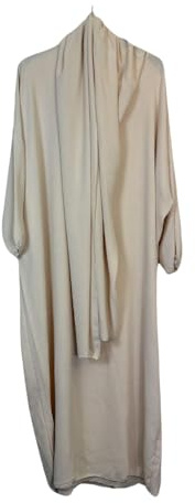 VR2 Denim Ladies Abaya with Scarf Hijab Attached, Long Sleeve Modest Dress for Women, One Size UK 8-18