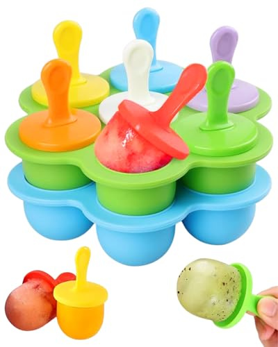 DAFNE 2 PCS Moldes Helados Silicona, 7 Cavidades DIY Molde de Silicona para Paletas de Helado con 14 Palitos de Plástico Coloridos, para Alimentos para Bebés, Helado, Horneando, Azul/Verde