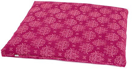 Bodhi Meditationsmatte ZABUTON | Maharaja Collection | Gemusterte Yoga Matte mit waschbarem Bezug aus 100% Baumwolle | Meditationskissen Unterlage | Maße 80 x 80 x 6 cm (Berry/Lotus)