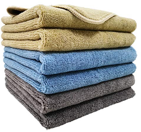 Polyte - 6 Chiffons de Nettoyage en Microfibres - qualité Professionnelle - Bleu/Camel/Gris - 41 x 61 cm