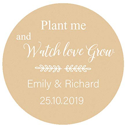 48 Stück personalisiert Liebe Saat Hochzeitssticker - 'Plant me and Watch love grow' Aufkleber - 4 cm Runde Sukkulente Pflanzen/Blumensamen Etiketten,für Hochzeit,Taufe,Gastgeschenk,Tüten - Rd 255