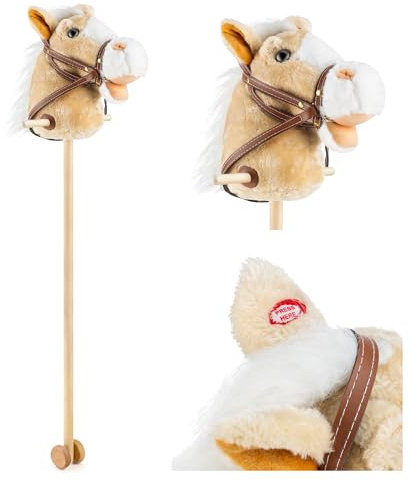 Toyrific 99 cm Hobby Horse Toy with Sounds, Strong Grip Handles, Plush head and Wheels, Light Brown